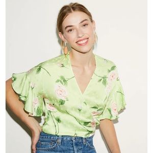 Kitri Alexis green floral print grill wrap top